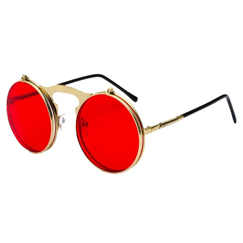 Glow In The Dark Party Glasses - Retro Steampunk rode ronde zonnebril voor