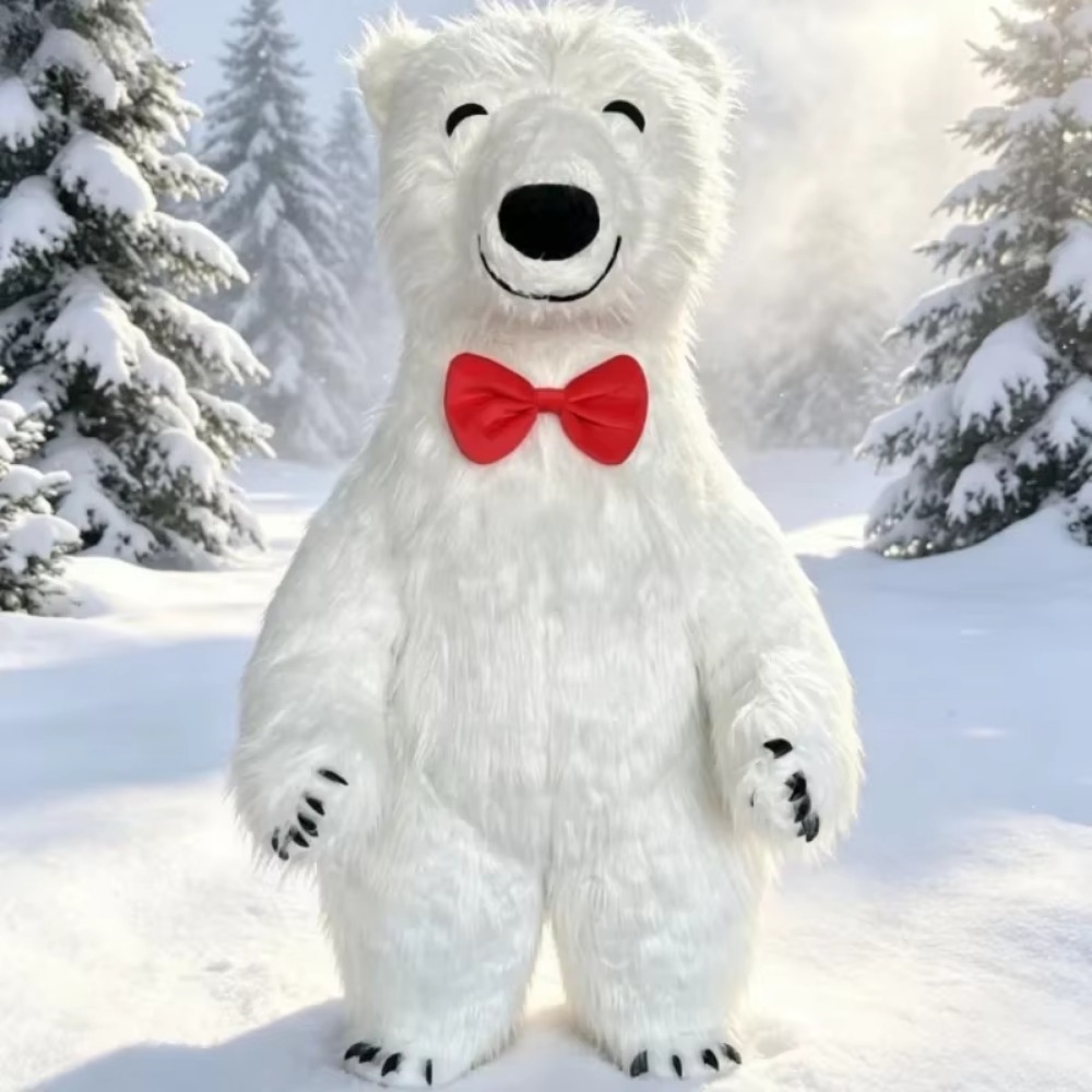 Costumes - Groot opblaasbaar wit polair mascottekostuum, harige