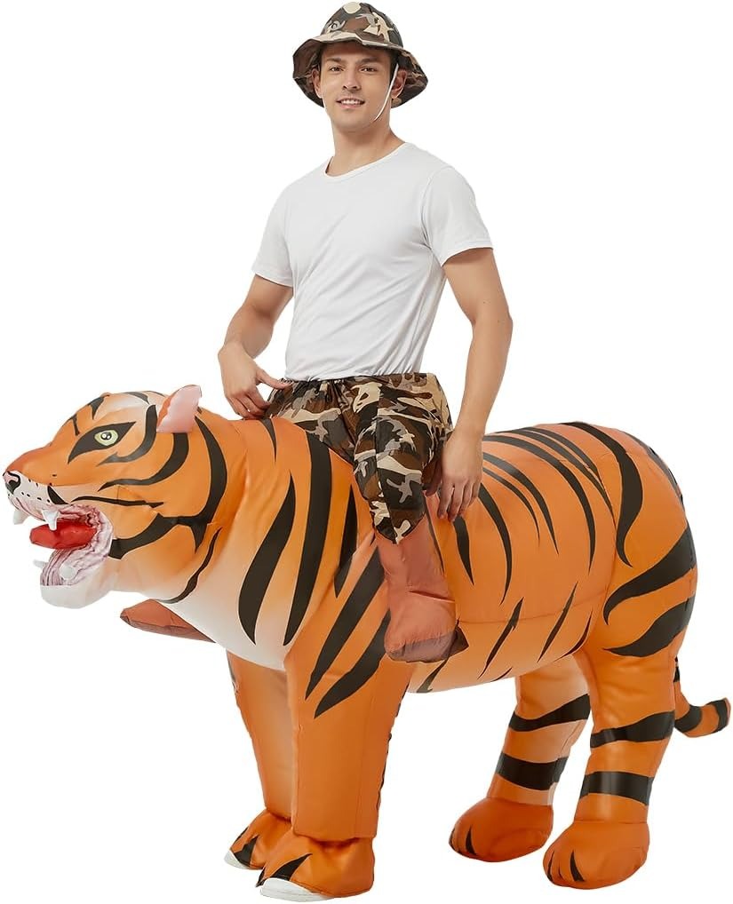 Costumes - Opblaasbaar tijgerkostuum voor volwassenen, geschikt voor
