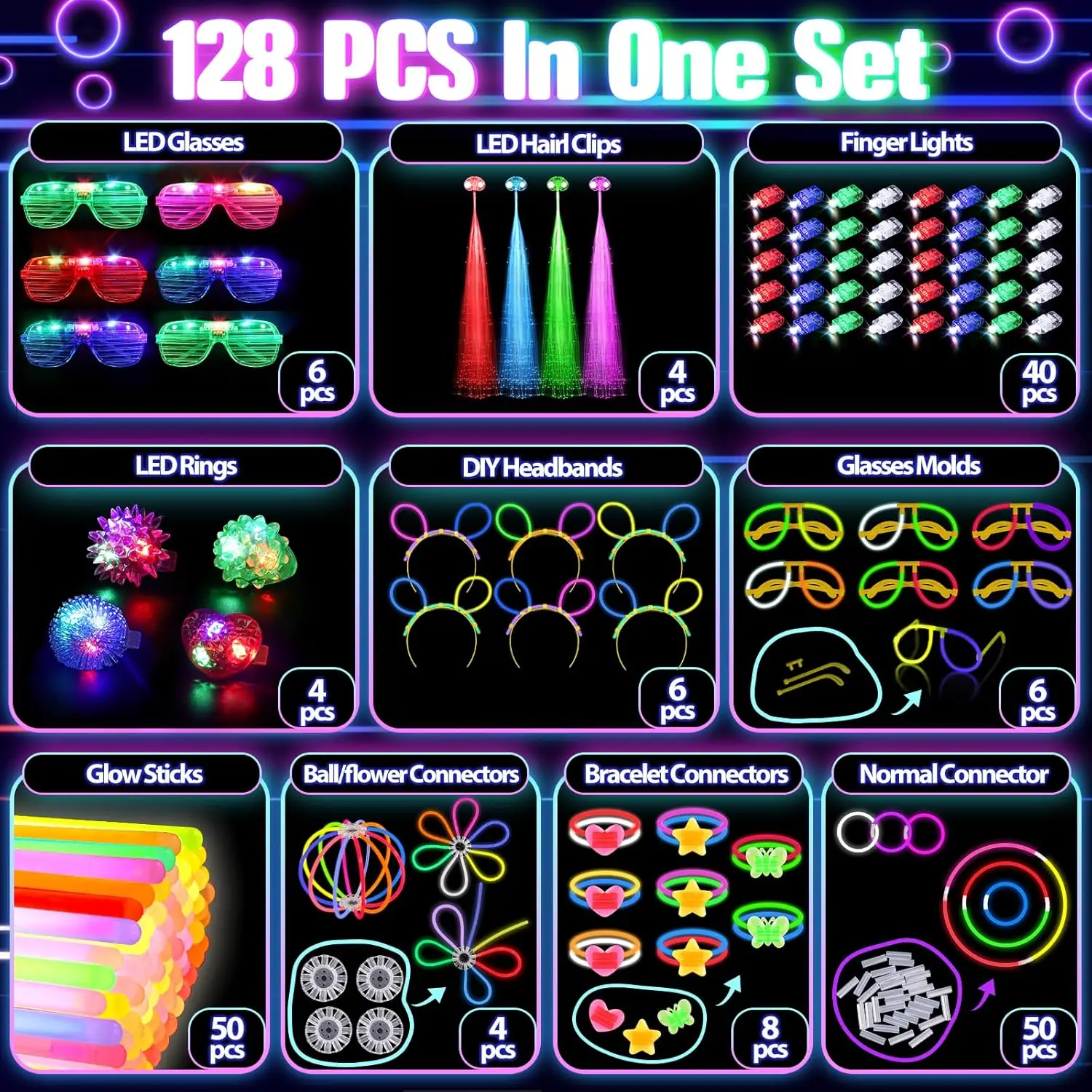 128 stuks oplichtende brillen  - Glow In The Dark Party Glasses recensie en prijs